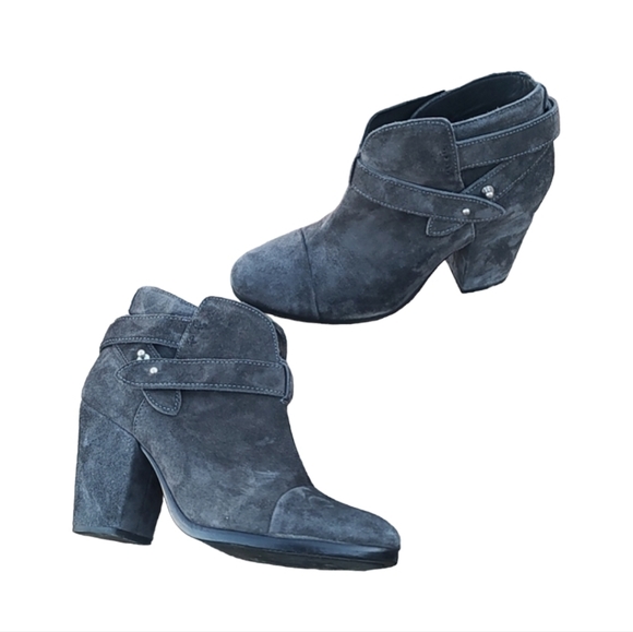 rag & bone Harrow Gray Suede Ankle Boots 7 37.5  Smoke Strappy Moto Booties - Picture 10 of 17